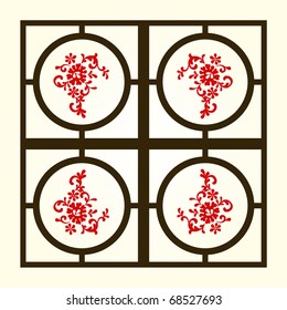 Chinese red paper-cut in window.