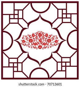 Chinese red paper-cut in window.