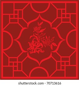 Chinese red paper-cut in window.