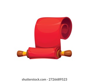Pergamino rojo chino del pergamino para el día de fiesta, la cultura y el símbolo del viaje, icono del Vector. Papel rojo tradicional de la antigüedad asiática o rollo de seda para el arte de la caligrafía o el Anuncio festivo en el año Nuevo lunar chino