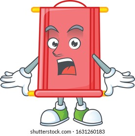 Chinese red scroll cartoon character design on a surprised gesture