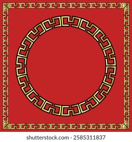Chinese red tapestry design and gold motifs