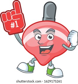 Chinese red tops toy mascot cartoon style holding a Foam finger