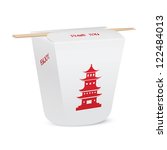 Chinese restaurant closed take out box with bamboo chopsticks