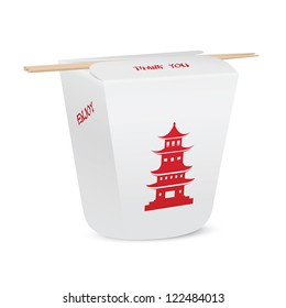 Chinese Restaurant Closed Take Out Box With Bamboo Chopsticks