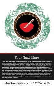 Chinese restaurant template with dragons and chopsticks
