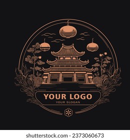 chinese restaurant vector logo with vintage style and black gold colors