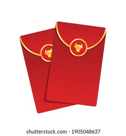 Chinese Reward. Red Paper Envelope Pack Vector. Year Of The Ox Concept. Red Pack.