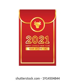 Chinese reward. Red paper pack. Envelope vector. Year of the Ox. Red pack.
