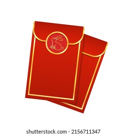 Chinese reward. Red paper pack. Envelope vector. Happy Chinese new year. Happy chinese new year greeting card 2023 little rabbit bunny year of the rabbit zodiac.