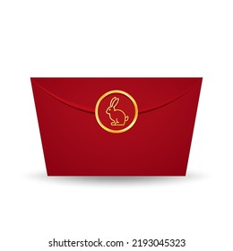 Chinese reward. Red paper pack. Envelope vector. Happy Chinese new year. Happy chinese new year greeting card 2023 little rabbit bunny year of the rabbit zodiac.