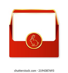 Chinese reward. Red paper pack. Envelope vector. Happy Chinese new year. Happy chinese new year greeting card 2023 little rabbit bunny year of the rabbit zodiac.