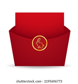 Chinese reward. Red paper pack. Envelope vector. Happy Chinese new year. Happy chinese new year greeting card 2023 little rabbit bunny year of the rabbit zodiac.