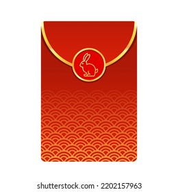 Chinese reward. Red paper pack. Envelope vector. Happy Chinese new year. Happy chinese new year greeting card 2023 little rabbit bunny year of the rabbit zodiac.