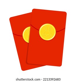 Chinese reward. Red paper pack. Envelope vector. Happy Chinese new year. Happy chinese new year greeting card 2023 little rabbit bunny year of the rabbit zodiac.
