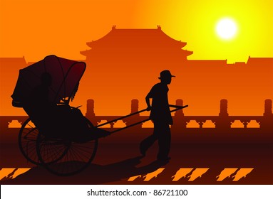 Chinese Rickshaw In Old Beijing