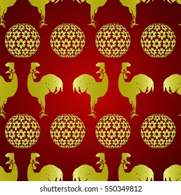 chinese ROOSTER year pattern. Rooster on stylized sakura flower ball. Endless texture can be used for wallpaper, pattern fills, web page,background,surface, paper gift