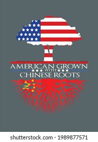 Chinese Roots American Grown Tree Flag Asian Us China design vector illustration for use in design and print poster canvas