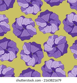 chinese rose flower pattern in yellow background. Purple flower pattern.