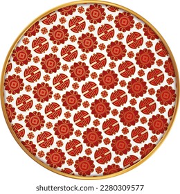 Chinese round frame. Chinese pattern circle. Luxury red golden asian or japanese elegant line ornament. Eastern vector creative motif. Template for greeting new year, banner, poster and calendar.