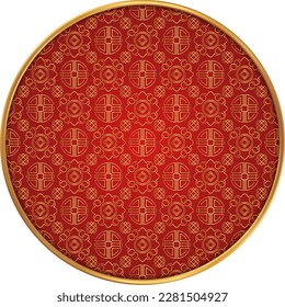 Chinese round frame. Chinese pattern circle. Luxury red golden asian or japanese elegant line ornament. Eastern vector creative motif. Template for greeting new year, banner, poster and calendar.
