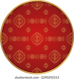 Chinese round frame. Chinese pattern circle. Luxury red golden asian or japanese elegant line ornament. Eastern vector creative motif. Template for greeting new year, banner, poster and calendar.