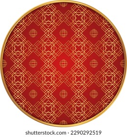 Chinese round frame. Chinese pattern circle. Luxury red golden asian or japanese elegant line ornament. Eastern vector creative motif. Template for greeting new year, banner, poster and calendar.
