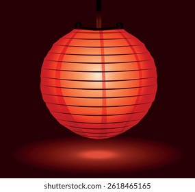 Chinese round red lantern burning on a dark background. Vector art illustration