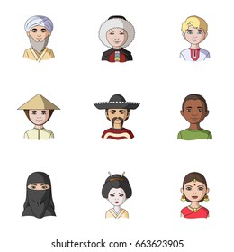 Chinese, russian, american, arab, indian, Turk and other races. The human race set collection icons in cartoon style vector symbol stock illustration web.