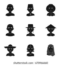 Chinese, russian, american, arab, indian, Turk and other races. The human race set collection icons in black style vector symbol stock illustration web.