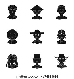 Chinese, russian, american, arab, indian, Turk and other races. The human race set collection icons in black style vector symbol stock illustration web.
