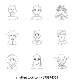 Chinese, russian, american, arab, indian, Turk and other races. The human race set collection icons in outline style vector symbol stock illustration web.