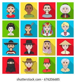 Chinese, russian, american, arab, indian, turk and other races. The human race set collection icons in flat style vector symbol stock illustration web.