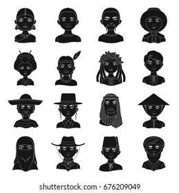 Chinese, russian, american, arab, indian, turk and other races. The human race set collection icons in black style vector symbol stock illustration web.