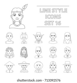 Chinese, russian, american, arab, indian, turk and other ethnicities. The human race set collection icons in outline style vector symbol stock illustration web.