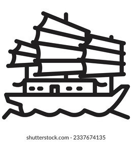 Chinese sail ship single outline icon. Transportation illustration for templates, web design and infographics
