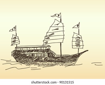 Chinese sailing ship Hand drawn