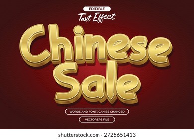 Efecto de texto editable de venta china con estilo de texto dorado 3d y con fondo rojo