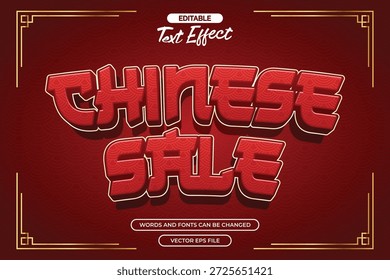 Chinese sale editable text effect with red background and chinese decoratio