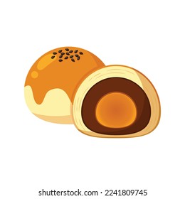 Chinese salted egg yolk pastry in flat detailed style. Isolated vector asian food Dan Huang Su illustration