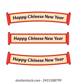 Chinese scroll, banner icon set for happy chinese new year decoration. Flat design element in minimal modern geometric style. Cartoon paper sign on isolated white background. Vector illustration. 