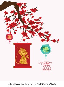 Chinese scroll with chinese calligraphy. Year of the rat