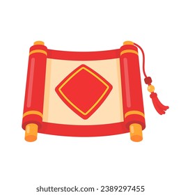 Chinese scroll letter Rolled paper decorated with red tassels For informing news. Vector Illustration.