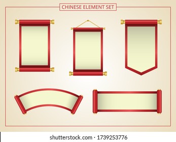 Chinese scroll with red and yellow  color in papercut style. Suitable for graphic, banner, card, flyer and many purpose