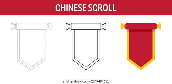 Chinese Scroll tracing and coloring worksheet for kids
