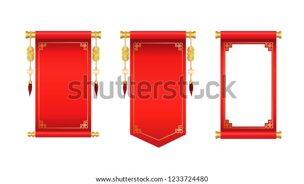 Chinese Scrolls Collection Traditional Ornamental Asian Stock Vector ...