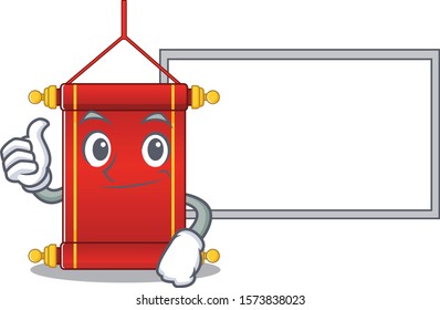 Chinese scrolls cute cartoon character Thumbs up with board