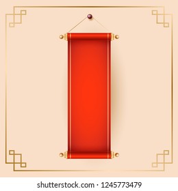 Chinese scrolls. Traditional ornamental asian holiday decoration with copy space.