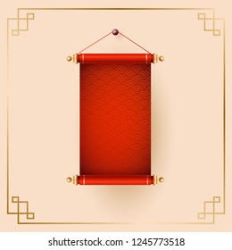 Chinese scrolls. Traditional ornamental asian holiday decoration with copy space.