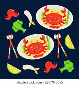 Chinese seafood, pattern of steamed crabs and fresh prawns